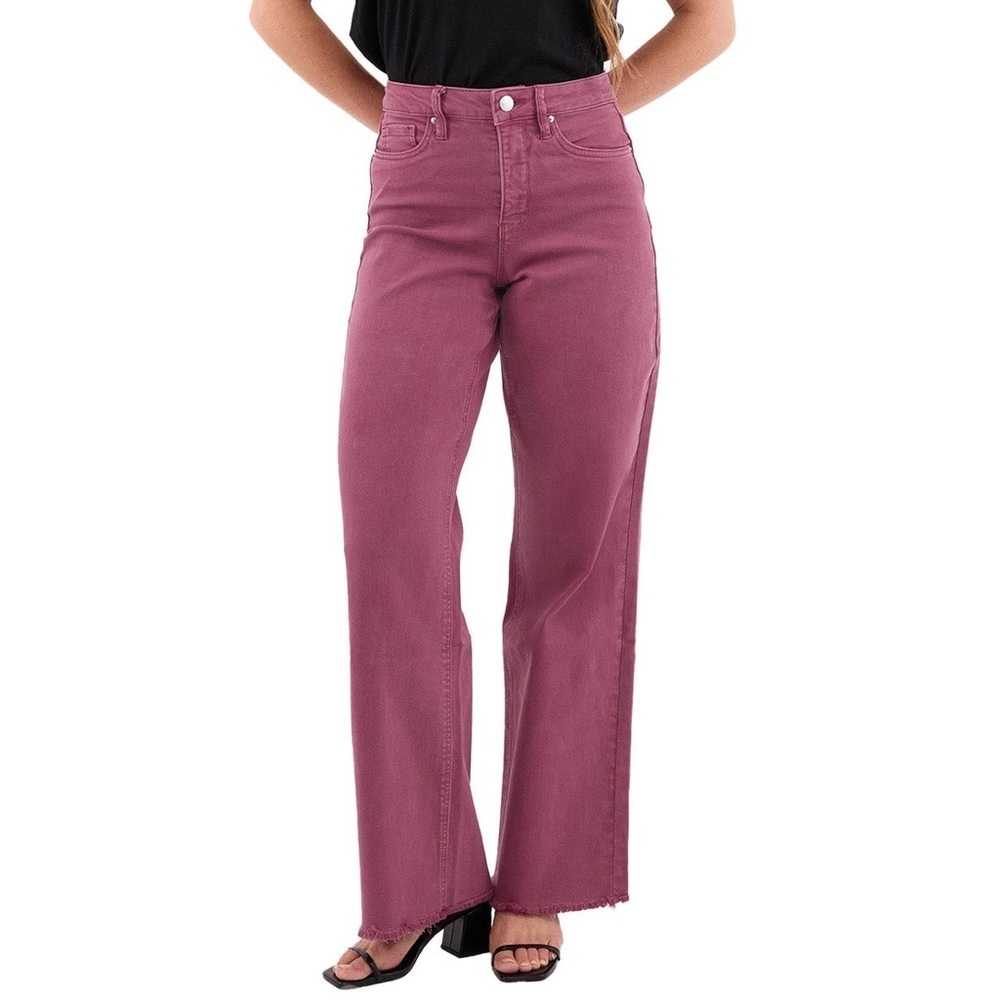 RFM Los Angeles CHLOE High Rise Frayed Wide Leg Magenta Pants, SZ 30 NWOT - Picture 2 of 5
